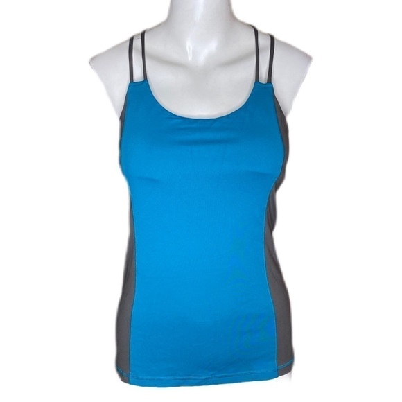 ALO Strappy Tank Karma Colorblock Teal Green /Grey Size Medium - Picture 2 of 10